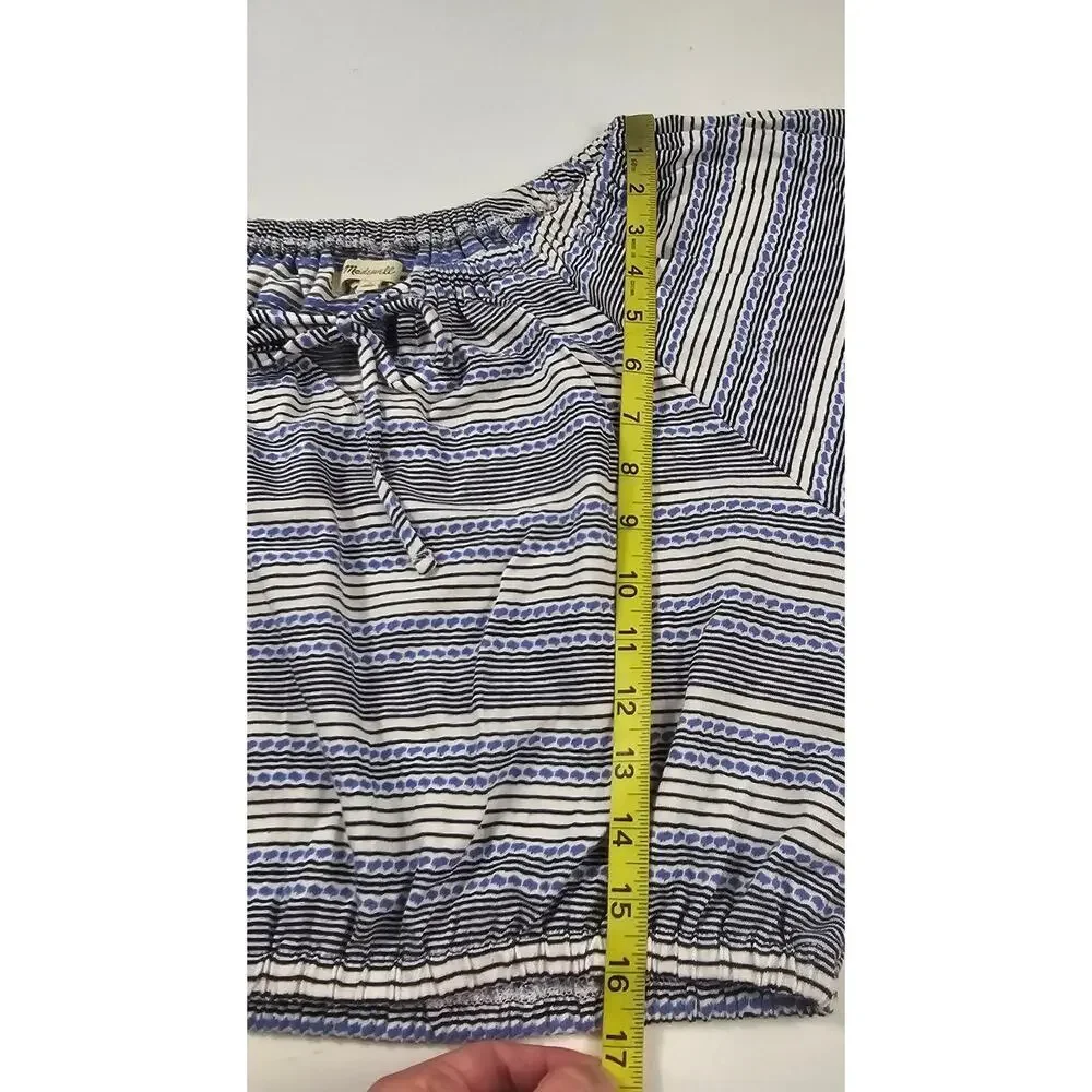 Madewell Jacquard Keyhole Puff Sleeve Crop Top Stripe chambray boho S EUC
